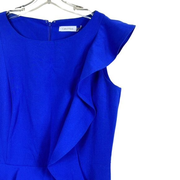 Calvin Klein Royal Blue Ruffle Sheath Dress Size 8 - Picture 5 of 15